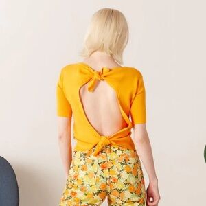 SIMON MILLER Open-Back Tie-Detail Knit Top in Bright Orange